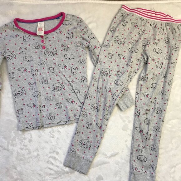 Boden Dog Print 2 Piece Pajama Set Girls Size 8 Gray Pink 100% Cotton FAIR - Picture 13 of 13